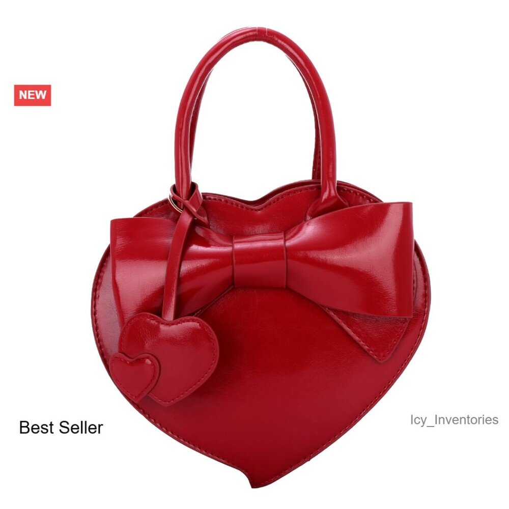 Heart Shape PU Leather Tote with Bowknot Shoulder Bag